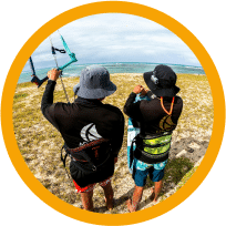 Kitesurf beginner Class two guys talking