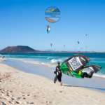 People kitesurfing in Fuerteventura, Flag Beach.