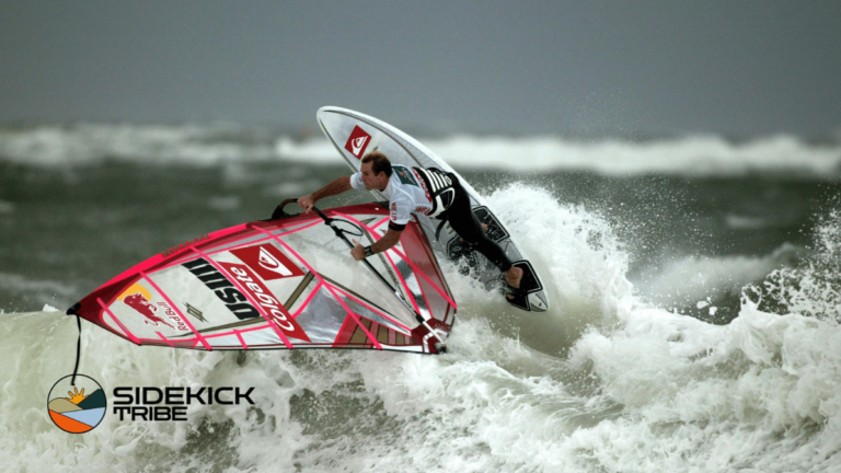 Windsurfer riding waves